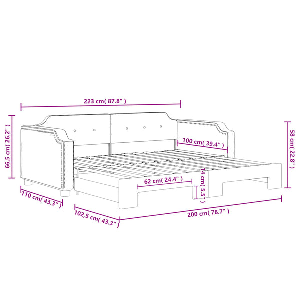 Ausziehbares Tagesbett Creme 100x200 cm