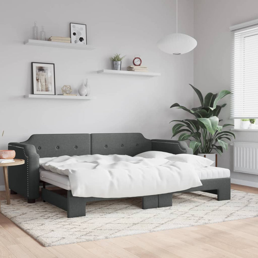 Ausziehbares Tagesbett mit Matratzen Dunkelgrau 80x200 cm