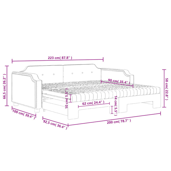 Ausziehbares Tagesbett mit Matratze Hellgrau 90x200 cm