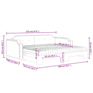 Ausziehbares Tagesbett mit Matratzen Dunkelgrau 90x200 cm