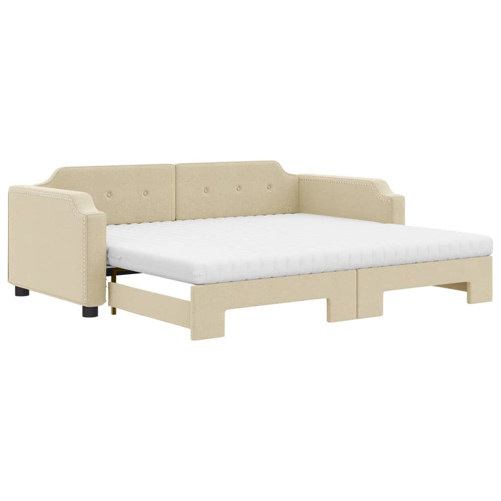 Ausziehbares Tagesbett Creme 90x200 cm mit Matratzen