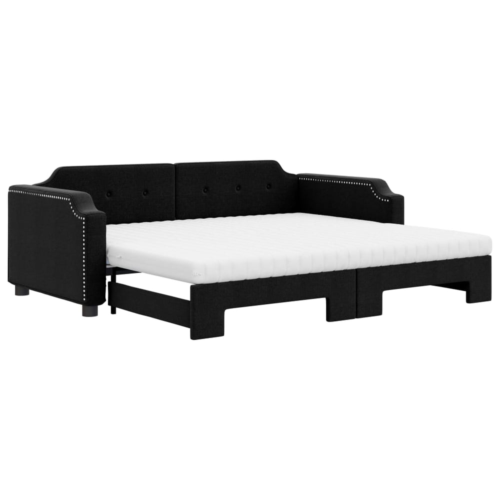 Ausziehbares Tagesbett mit Matratzen, 100x200 cm, Schwarz