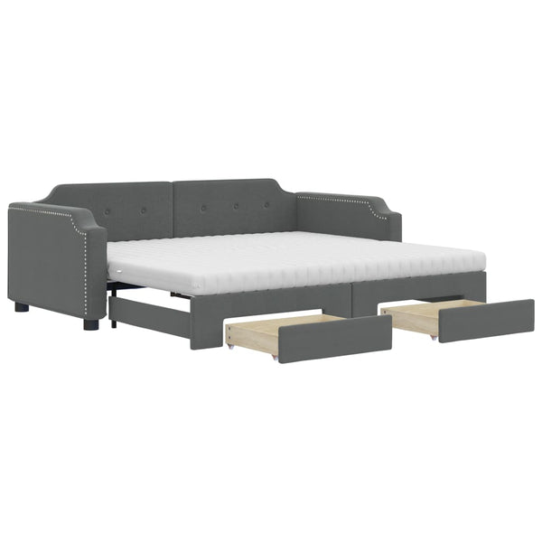 Ausziehbares Tagesbett mit Schubladen Dunkelgrau 80x200 cm