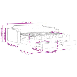Ausziehbares Tagesbett mit Schubladen Dunkelgrau 80x200 cm