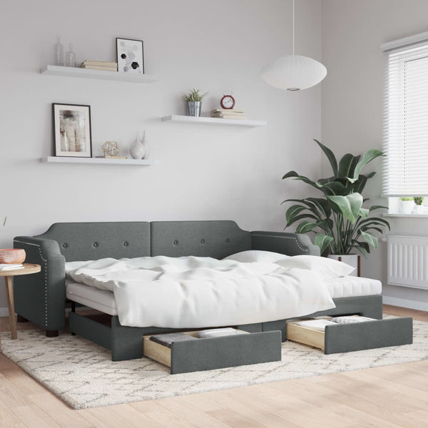 Ausziehbares Tagesbett mit Schubladen Dunkelgrau 80x200 cm