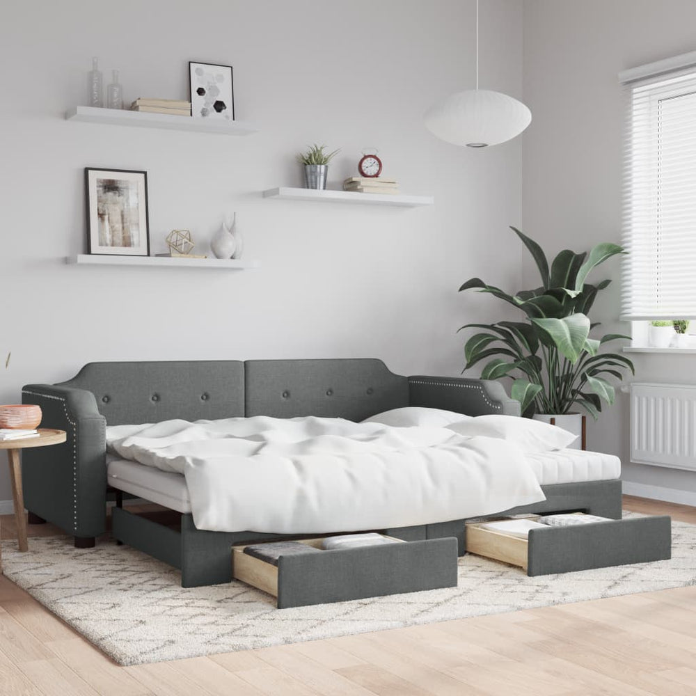 Ausziehbares Tagesbett mit Schubladen Dunkelgrau 90x200 cm
