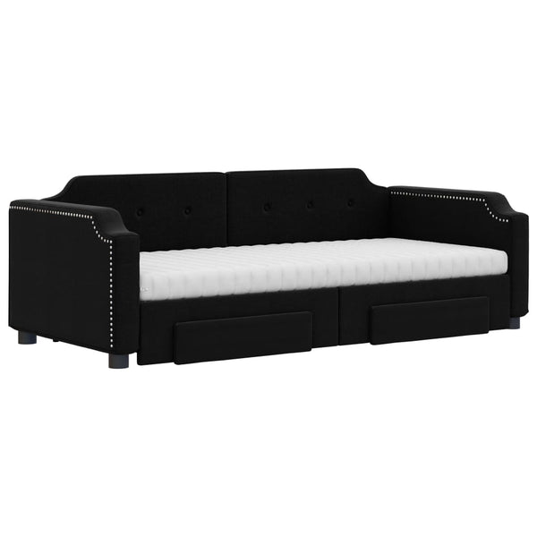 Ausziehbares Tagesbett mit Schubladen 90x200 cm Schwarz