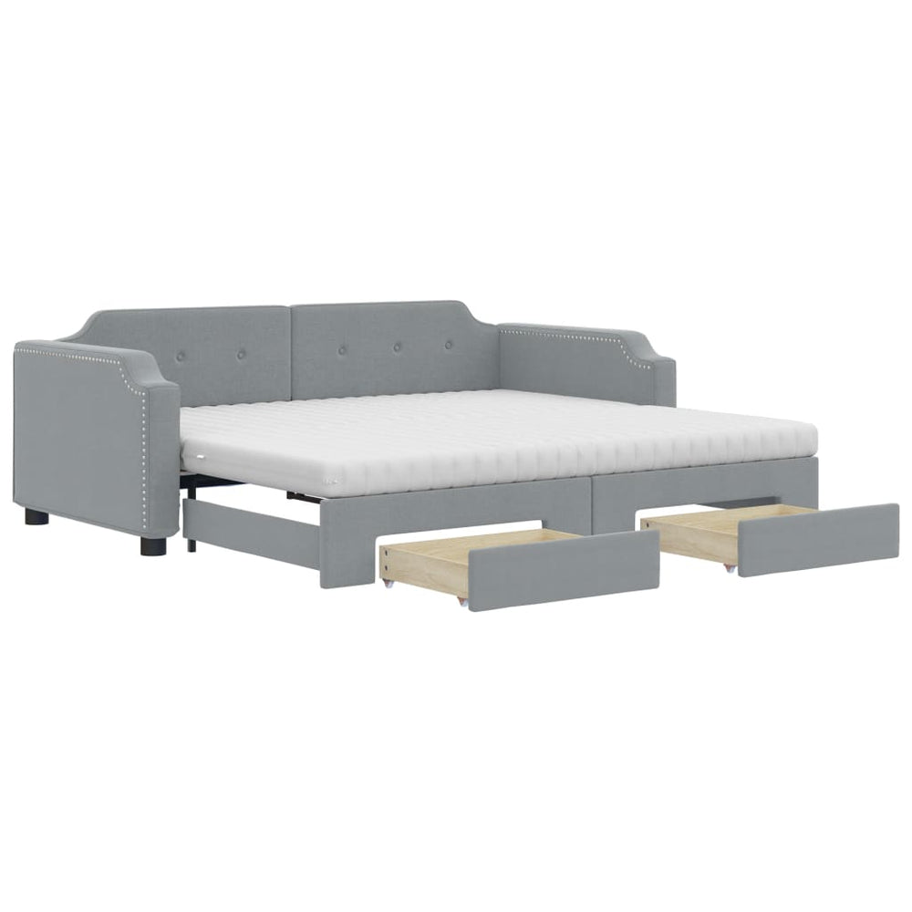 Ausziehbares Tagesbett mit Schubladen Hellgrau 100x200 cm