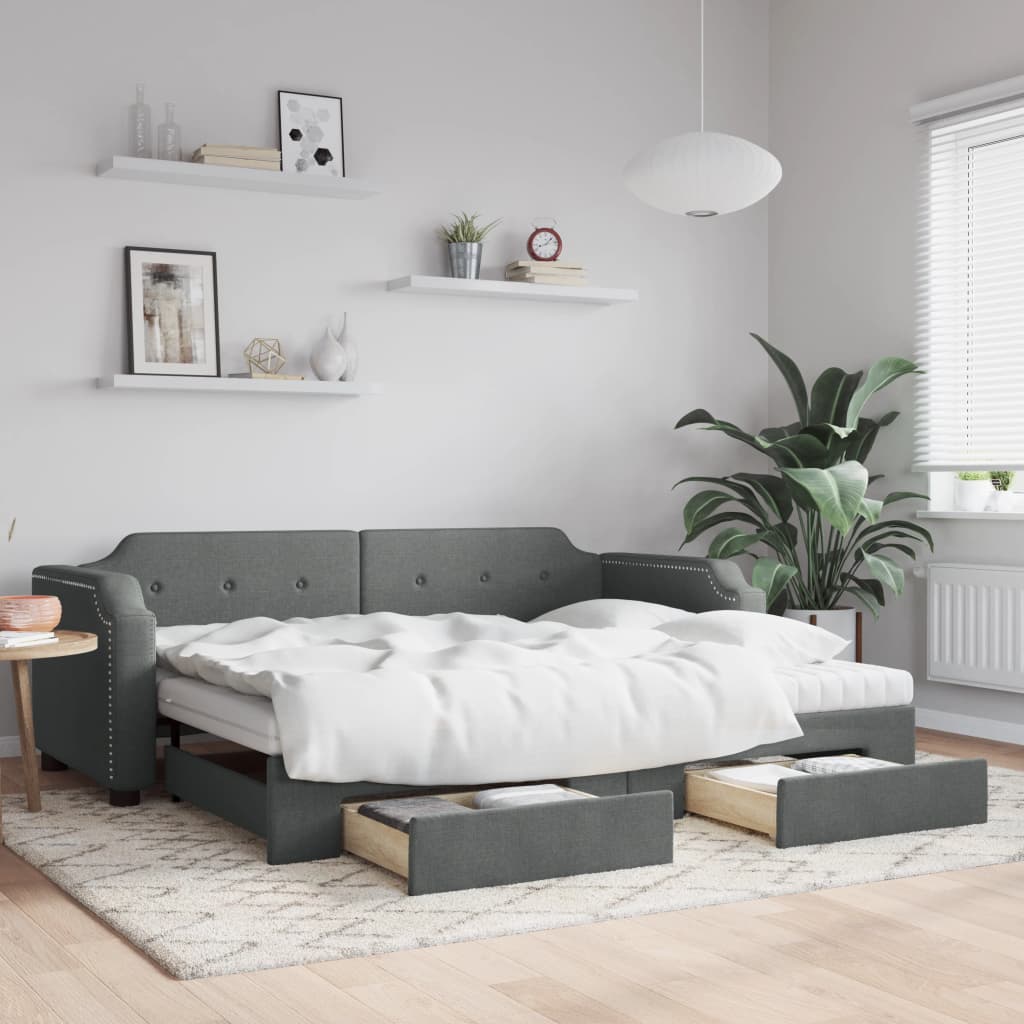 Ausziehbares Tagesbett mit Schubladen Dunkelgrau 90x190 cm