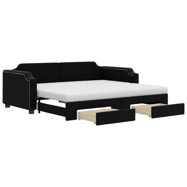 Ausziehbares Tagesbett Schwarz 90x190 cm