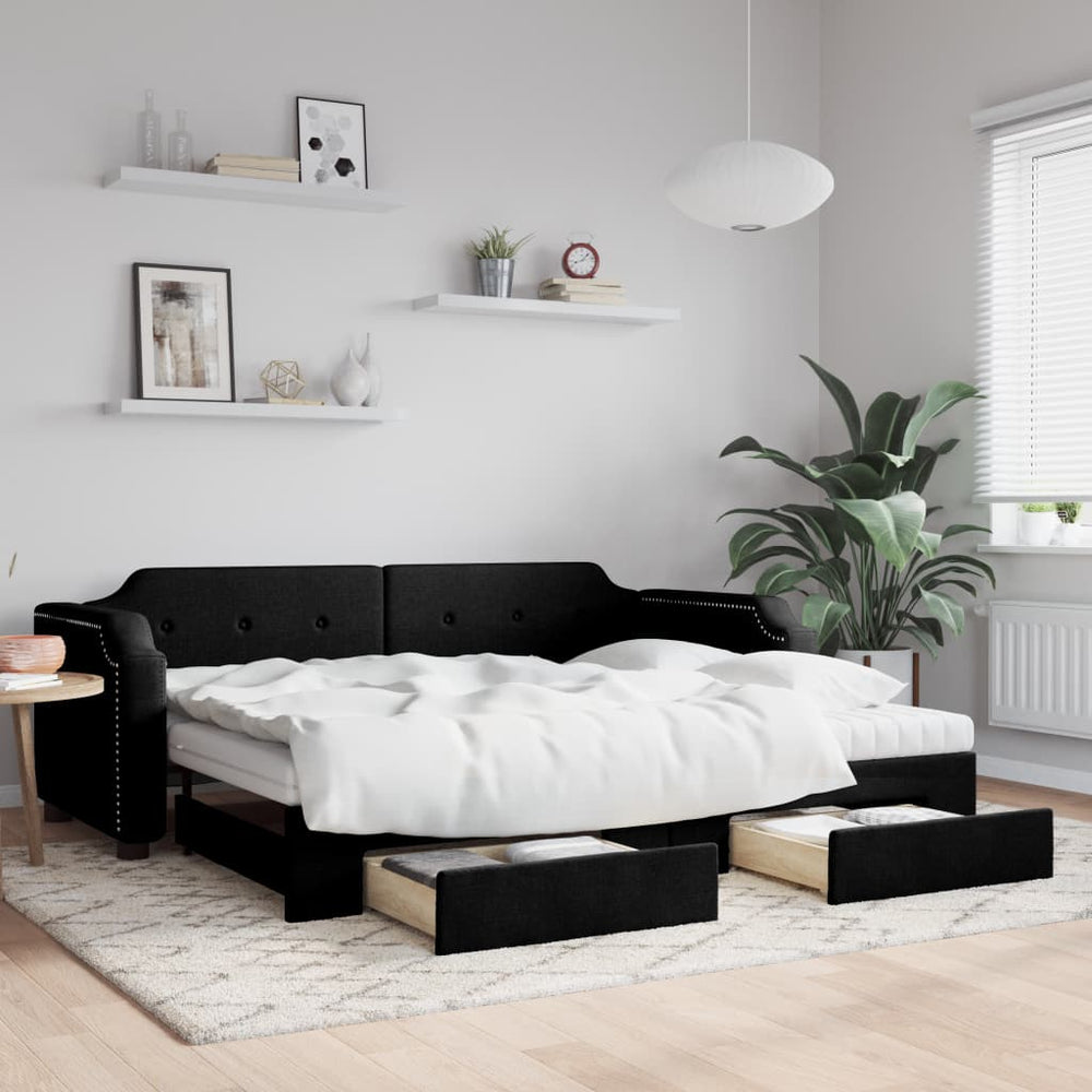 Ausziehbares Tagesbett Schwarz 90x190 cm