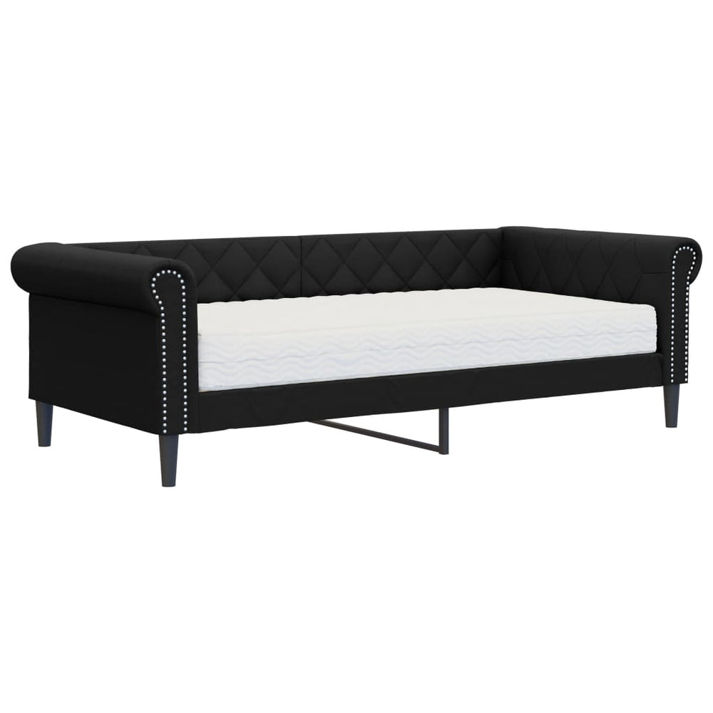 Tagesbett mit Matratze 90x200 cm, Schwarz Kunstleder