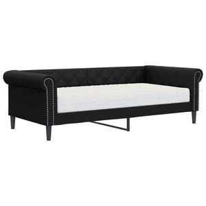 Tagesbett mit Matratze 90x200 cm, Schwarz Kunstleder