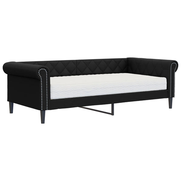 Tagesbett mit Matratze 90x200 cm, Schwarz Kunstleder