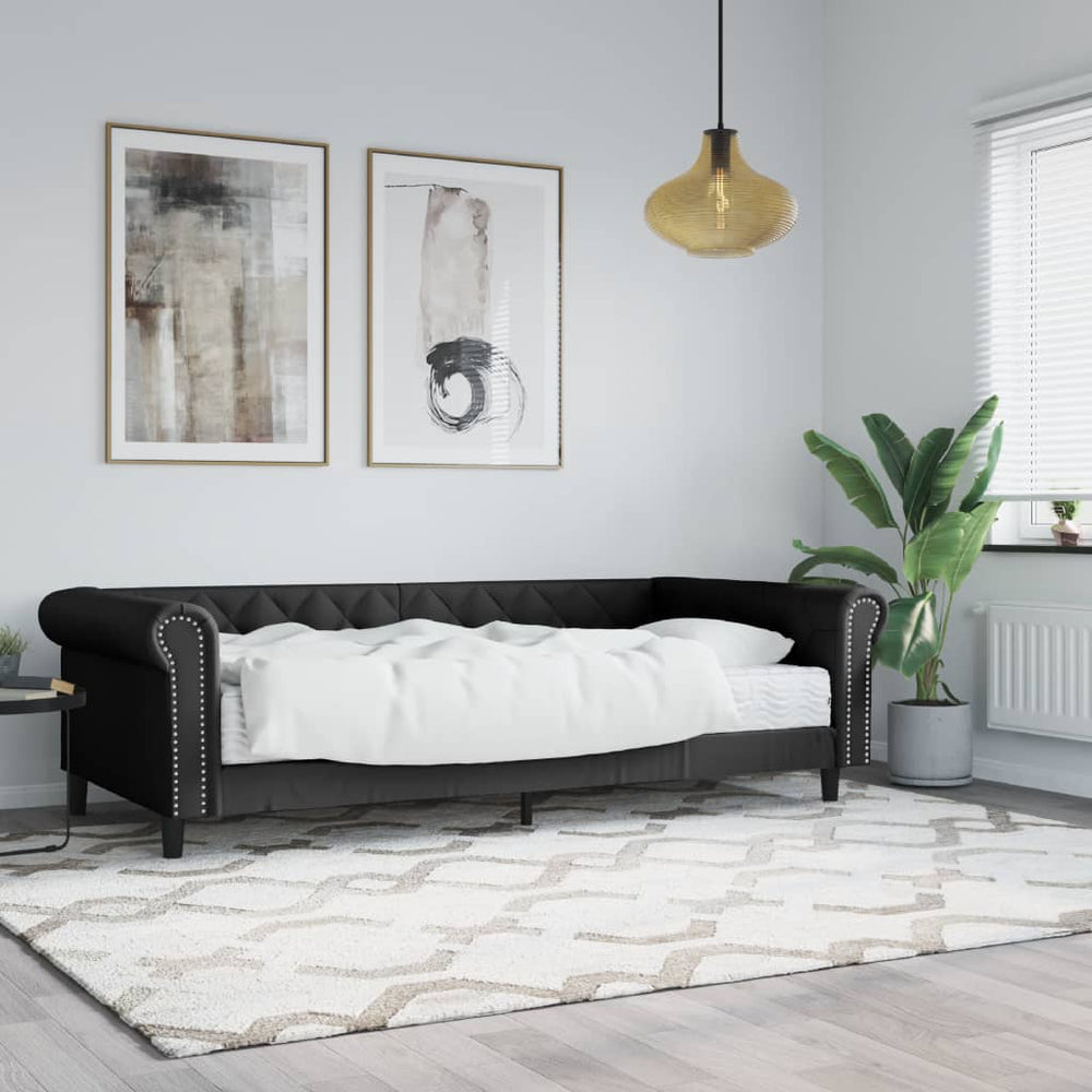 Tagesbett mit Matratze 90x200 cm, Schwarz Kunstleder