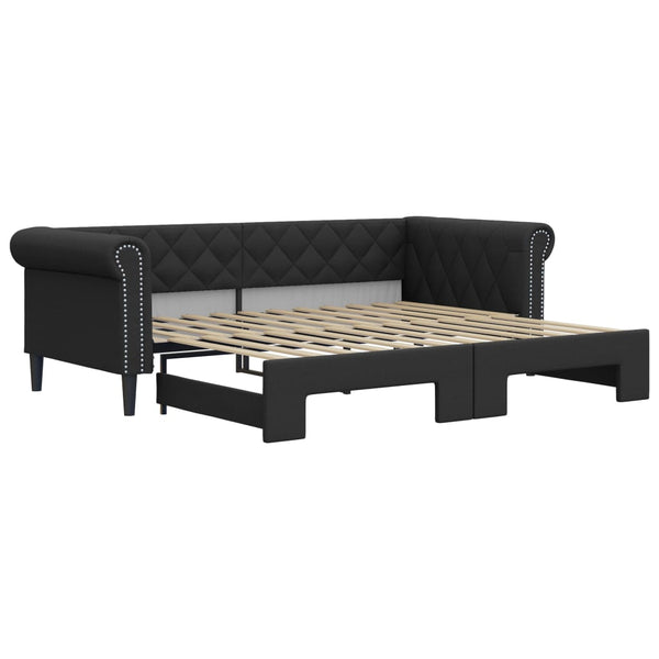 Ausziehbares Tagesbett Schwarz 90x200 cm Kunstleder