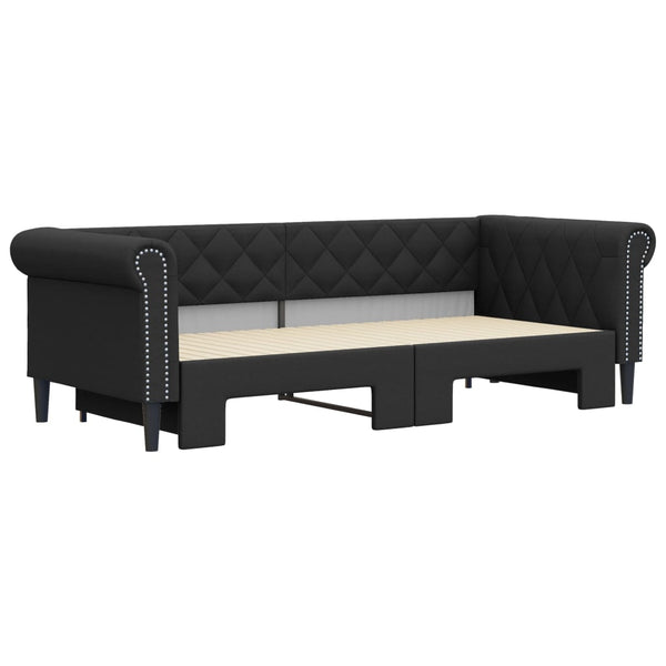 Ausziehbares Tagesbett Schwarz 90x200 cm Kunstleder
