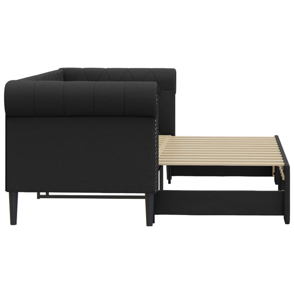Ausziehbares Tagesbett Schwarz 90x200 cm Kunstleder