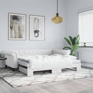 Ausziehbares Tagesbett Weiß 90x200 cm Kunstleder