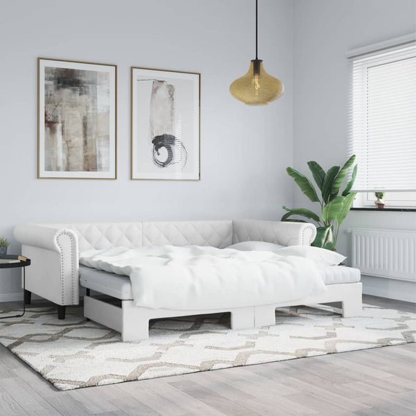 Ausziehbares Tagesbett Weiß 90x200 cm Kunstleder