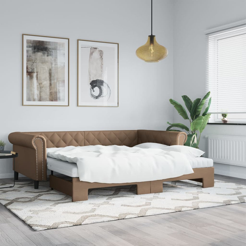 Ausziehbares Tagesbett Cappuccino 90x200 cm Kunstleder
