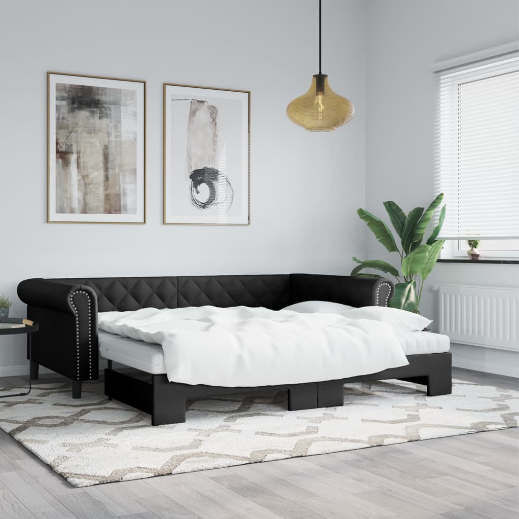Ausziehbares Tagesbett mit Matratzen 90x200 cm Schwarz