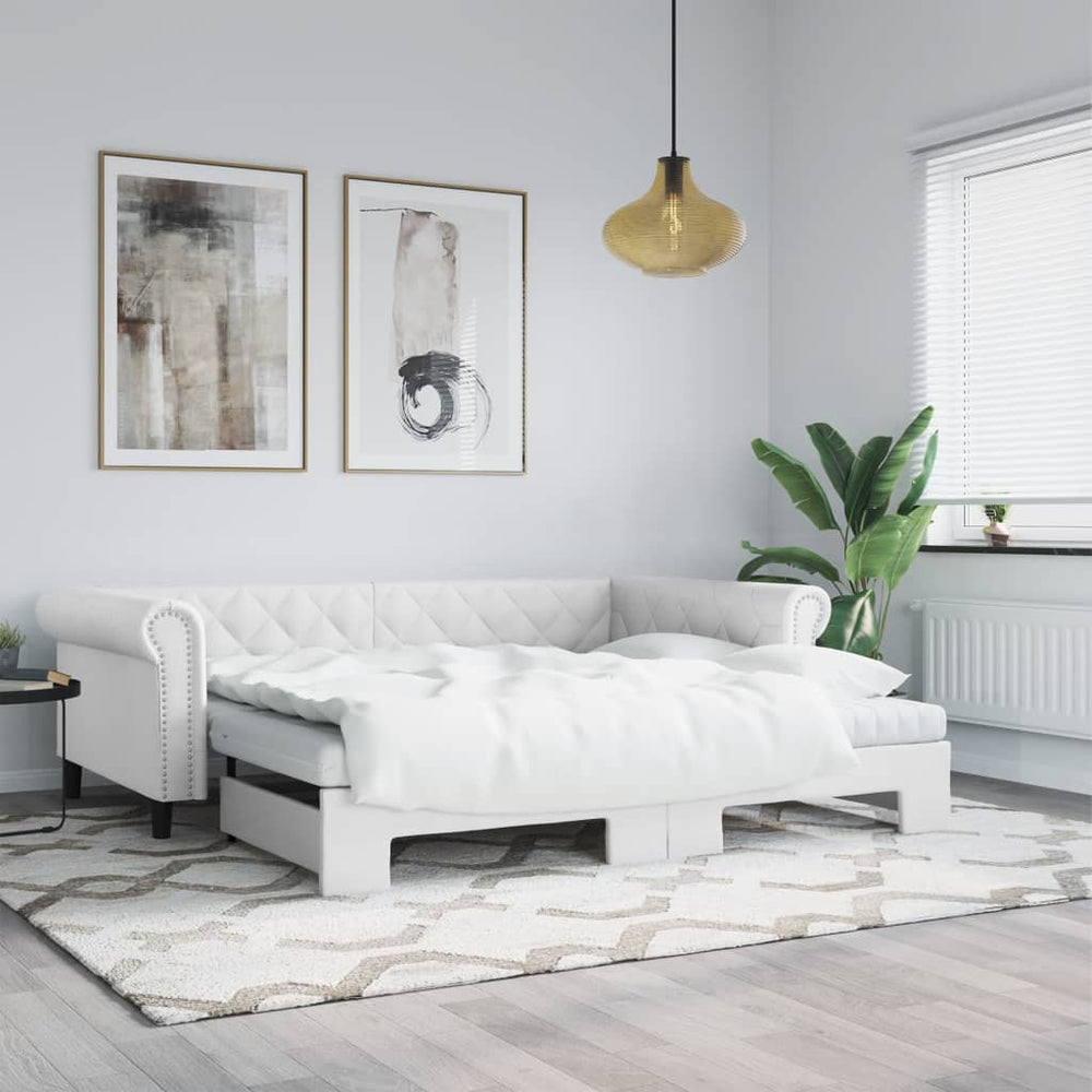 vidaXL Lit de jour extensible avec matelas Blanc 90x200 cm Similicuir