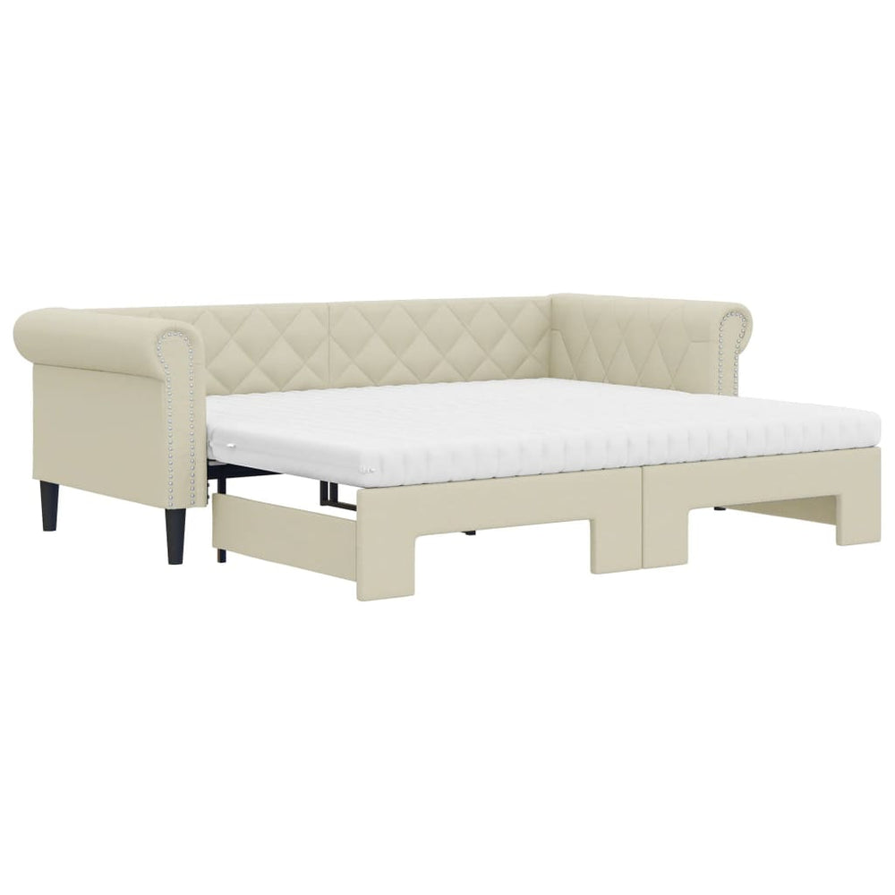 Ausziehbares Tagesbett Creme mit Matratzen 90x200 cm