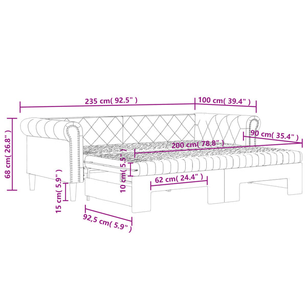 Ausziehbares Tagesbett Creme mit Matratzen 90x200 cm
