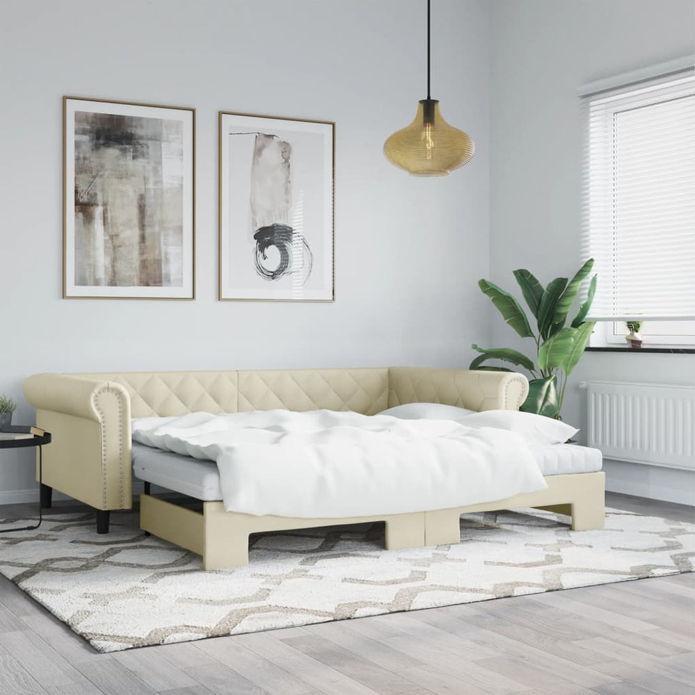 Ausziehbares Tagesbett Creme mit Matratzen 90x200 cm