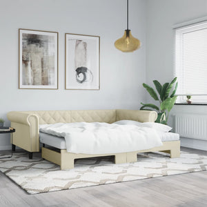 Ausziehbares Tagesbett Creme mit Matratzen 90x200 cm
