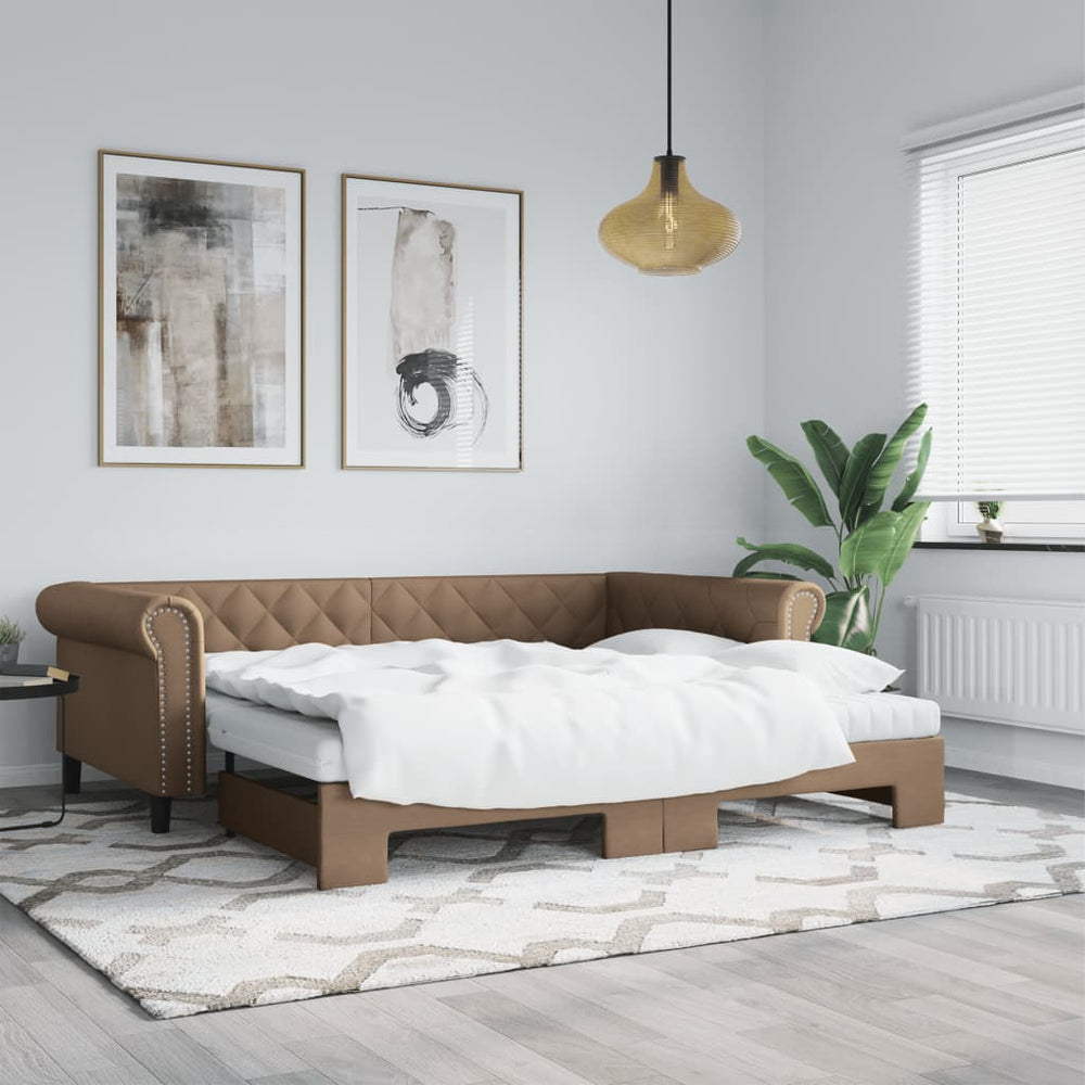 vidaXL Lit de repos gigogne avec matelas marron 90x200 cm similicuir
