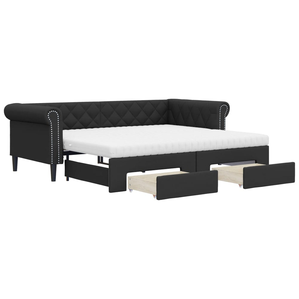 Ausziehbares Tagesbett Schwarz 90x200cm Kunstleder