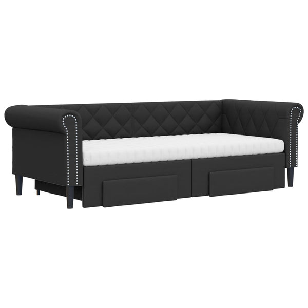 Ausziehbares Tagesbett Schwarz 90x200cm Kunstleder