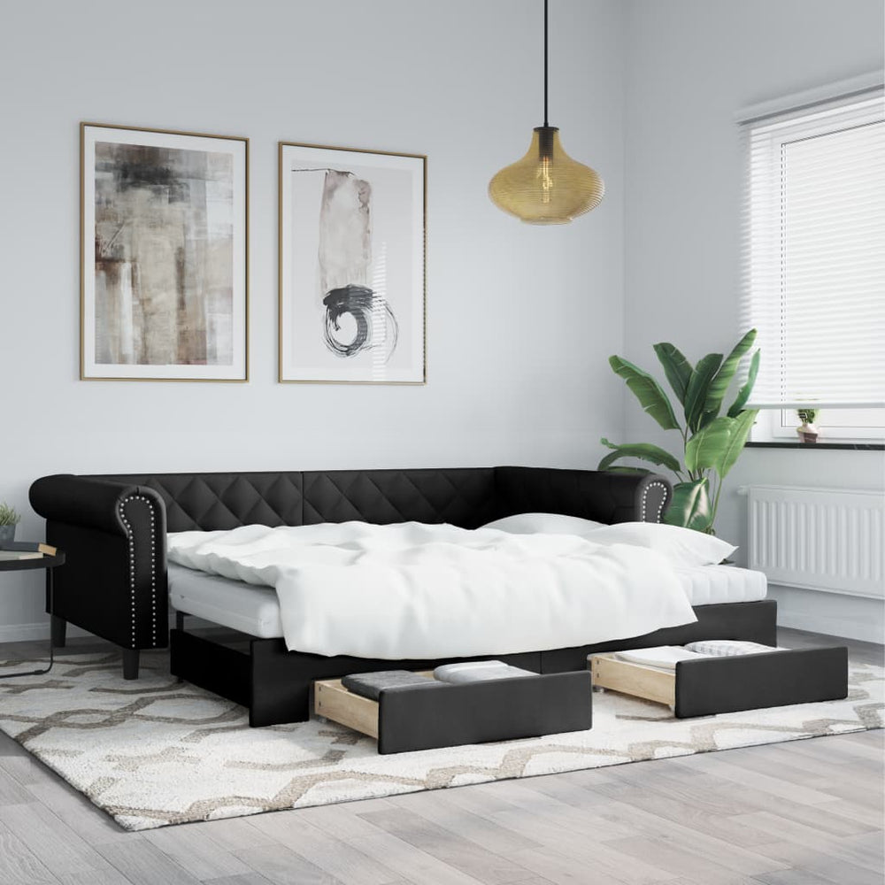 Ausziehbares Tagesbett Schwarz 90x200cm Kunstleder