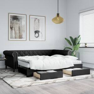 Ausziehbares Tagesbett Schwarz 90x200cm Kunstleder