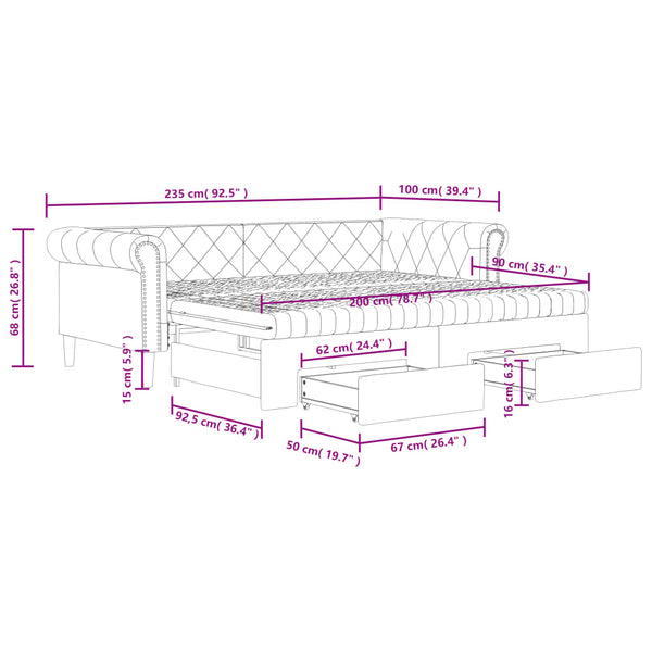 Ausziehbares Tagesbett Creme 90x200 cm