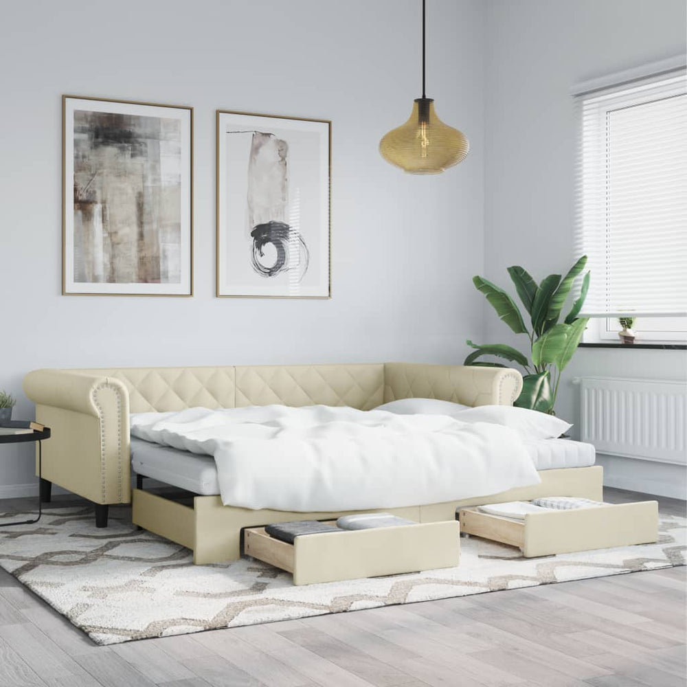 Ausziehbares Tagesbett Creme 90x200 cm
