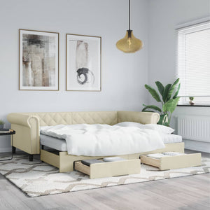 Ausziehbares Tagesbett Creme 90x200 cm