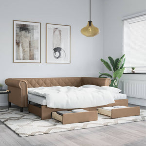 Ausziehbares Tagesbett Braun 90x200 cm Kunstleder