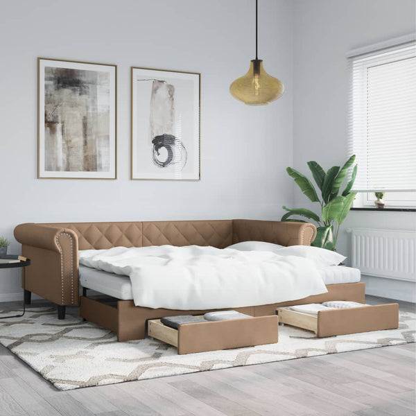 Ausziehbares Tagesbett Braun 90x200 cm Kunstleder