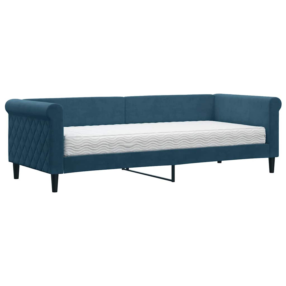 Tagesbett mit Matratze Blau Samt 80x200 cm