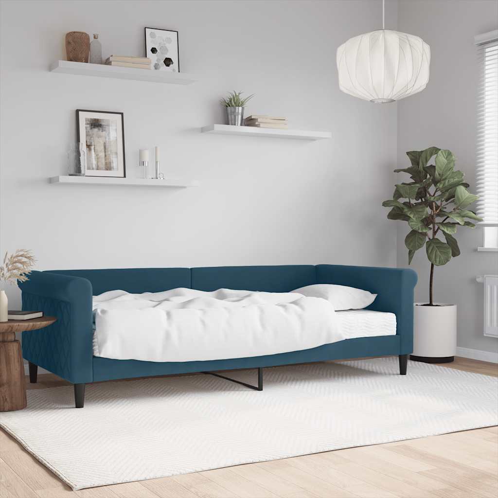Tagesbett mit Matratze Blau 90x200 cm Samt