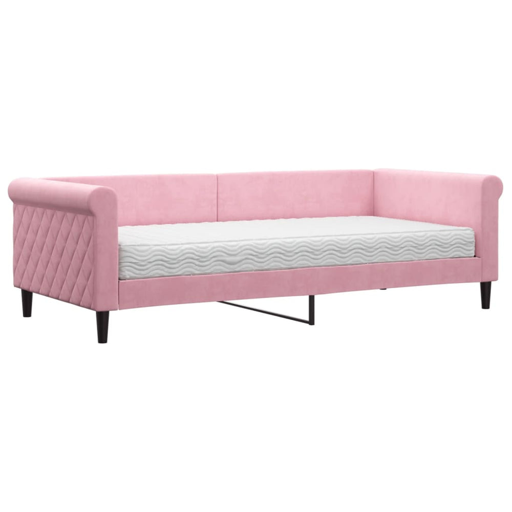 Tagesbett Rosa Samt mit Matratze 90x200 cm