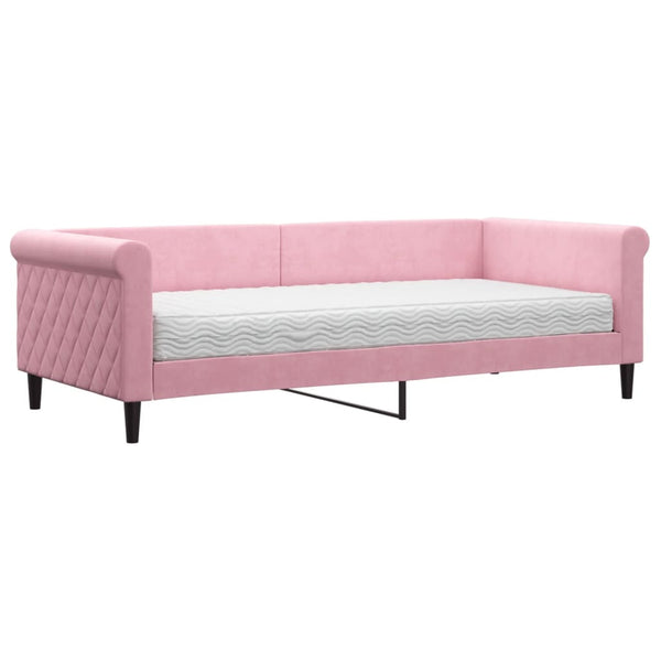 Tagesbett Rosa Samt mit Matratze 90x200 cm