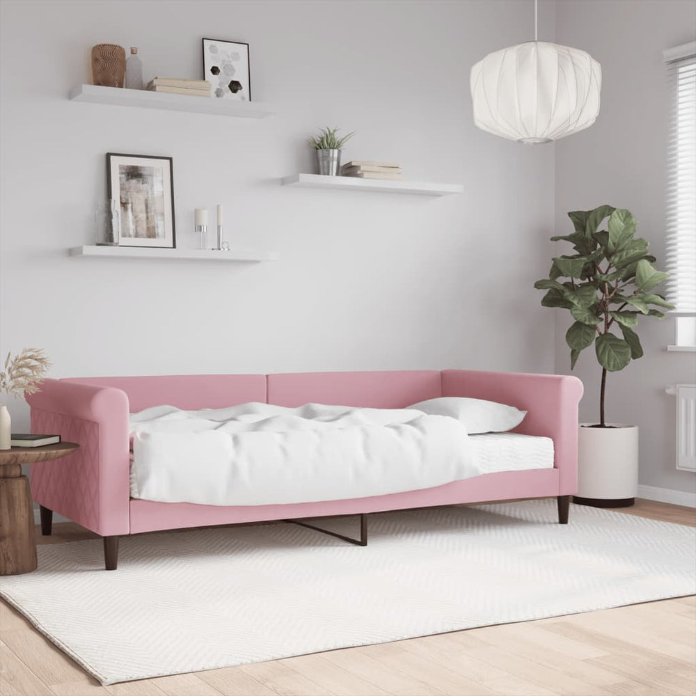 Tagesbett Rosa Samt mit Matratze 90x200 cm