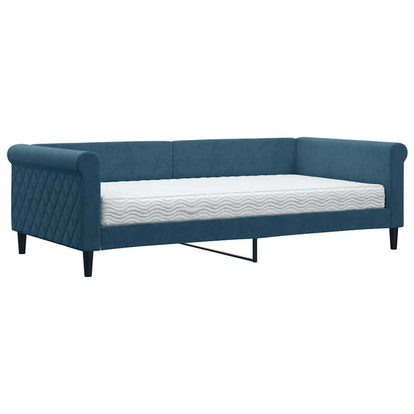 Tagesbett Blau Samt mit Matratze 100x200 cm
