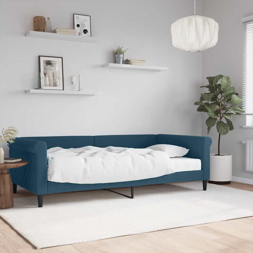 Tagesbett Blau Samt mit Matratze 100x200 cm
