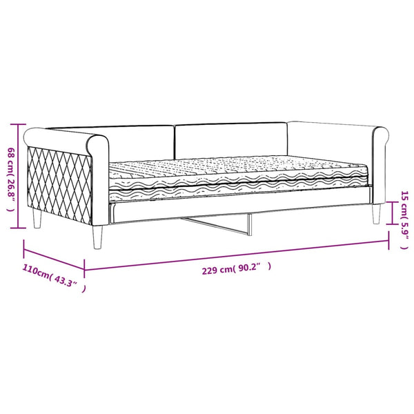 Tagesbett mit Matratze Hellgrau Samt 100x200 cm