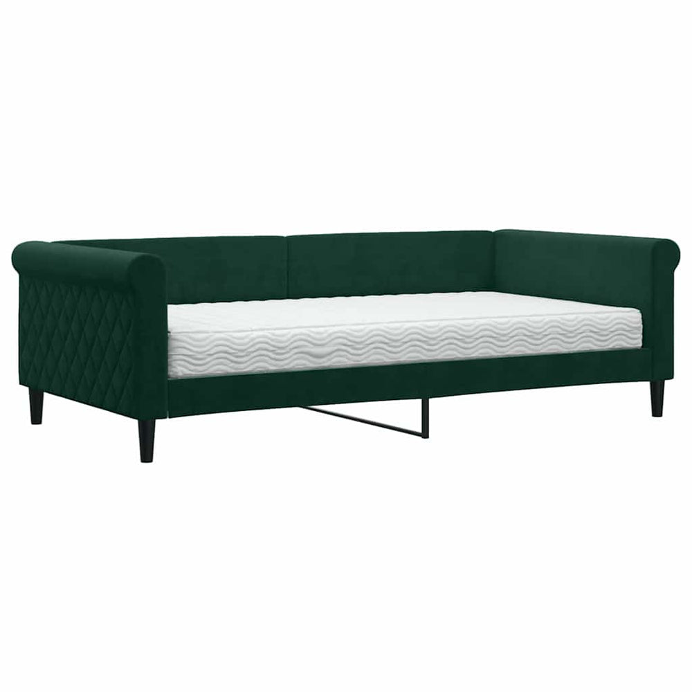 Tagesbett mit Matratze Dunkelgrün Samt 100x200 cm